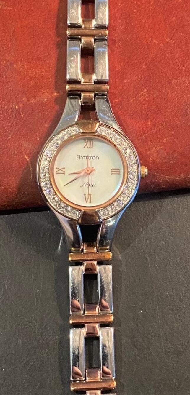 Women's 25mm Rose Gold and Silver Tones Armitron Now Watch, MOP Face